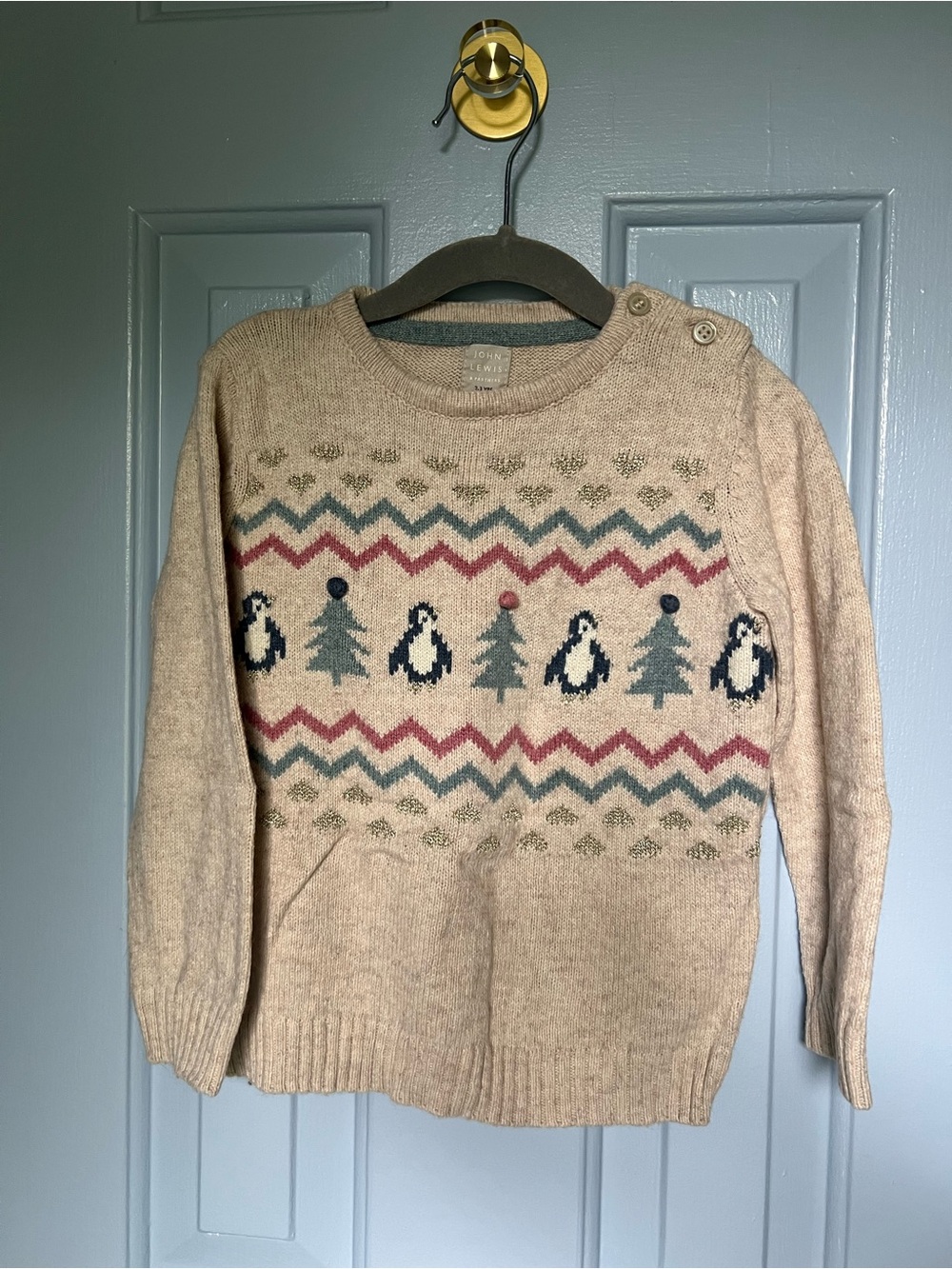 John Lewis Cozy Penguin Fair Isle Crewneck Sweater, 2-3 years